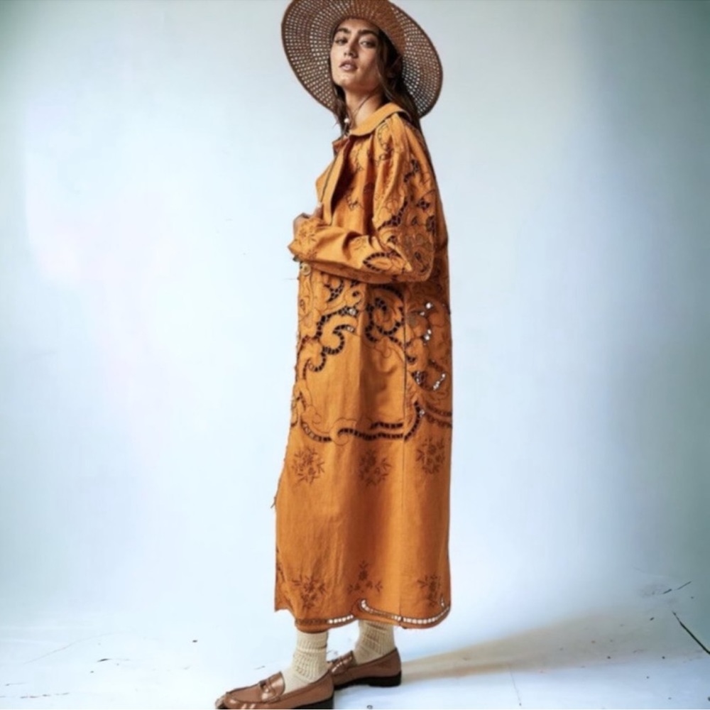 Free People Susanna Duster Jacket Mustard Brown, NWT, S (Fits S-M, Loosely) - Picture 2 of 10